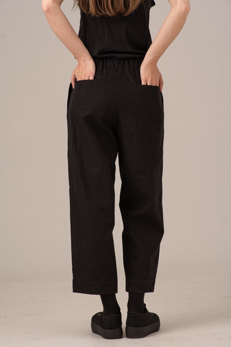 Pantalon ample minimaliste, pantalon ballon court ample, pantalon gaucho noir de style japonais, pantalon d'été ample avec plis image 3