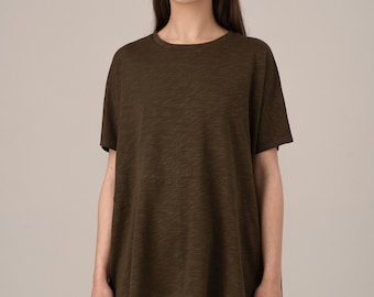 Blusa assimétrica, blusa casual, túnica de algodão em formato A, blusa plus size, túnica fluida, poncho de verão feminino, blusa macia, blusa de algodão