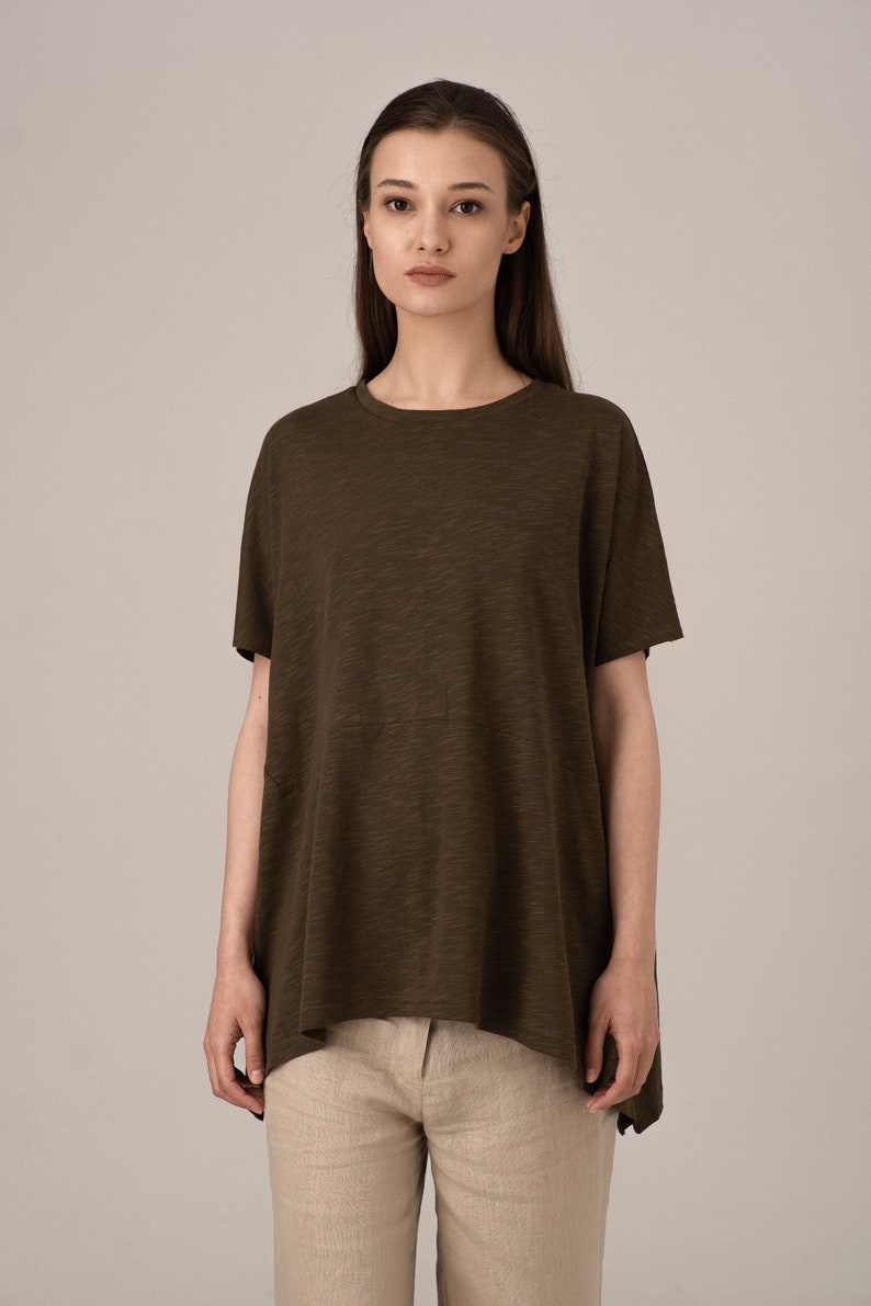 Asymmetrical Top, Casual Tee Blouse, A-Line Cotton Tunic, Plus Size Top, Flowy Tunic, Summer Poncho Women, Soft Tee Top, Cotton Blouse image 7