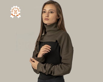 Turtleneck Shrug Bolero, Yoga Sweather Shrug, High Neck Cotton Ballet Shrug, Winter Pullover Shrug, Mock Neck Bolero, Arm Sleeves Top