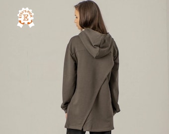 Long Oversized Hoodie, Yoga Warm Layered Sweatshirt for Winter, Cotton Pullover Hoodie, Loose Sweater with Hood, Warm Ladies Sweatshirt