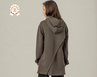 Langer übergroßer Hoodie, großes, geräumiges, warmes, geschichtetes Sweatshirt für Winter, Baumwoll-PulloverHoodie, lockerer Pullover mit Kapuze, warmes Damen-Sweatshirt