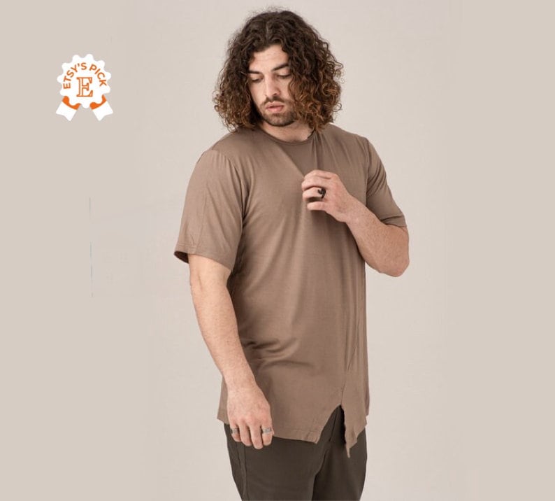 アシンメトリーTシャツ、メンズコットンシャツ、プラスサイズ服、ゆったりシャツ、半袖シャツ、メンズ服、サマーTシャツ、ストリートウェア 画像 2