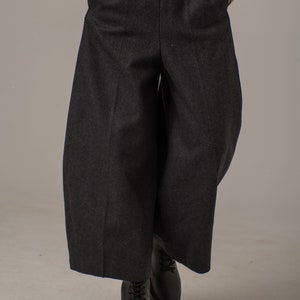 Pantalones de lana de pierna ancha, pantalones de globo holgados, pantalones de estilo japonés, pantalones culottes recortados, pantalones gauchos de invierno, pantalones de pierna de barril de gran tamaño imagen 7