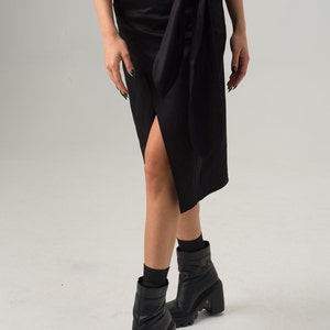 Midi Wrap Skirt, Black Goth Winter Skirt, Cotton Clothing for Ladies, Soft Midi Fitted Skirt, Split Cotton Skirt, Elegant Pencil Skirt image 4