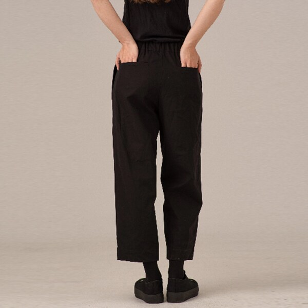 Pantalon jambe ample minimaliste, pantalon bouffant ballon court, pantalon gaucho de style japonais noir, pantalon d'été décontracté avec plis