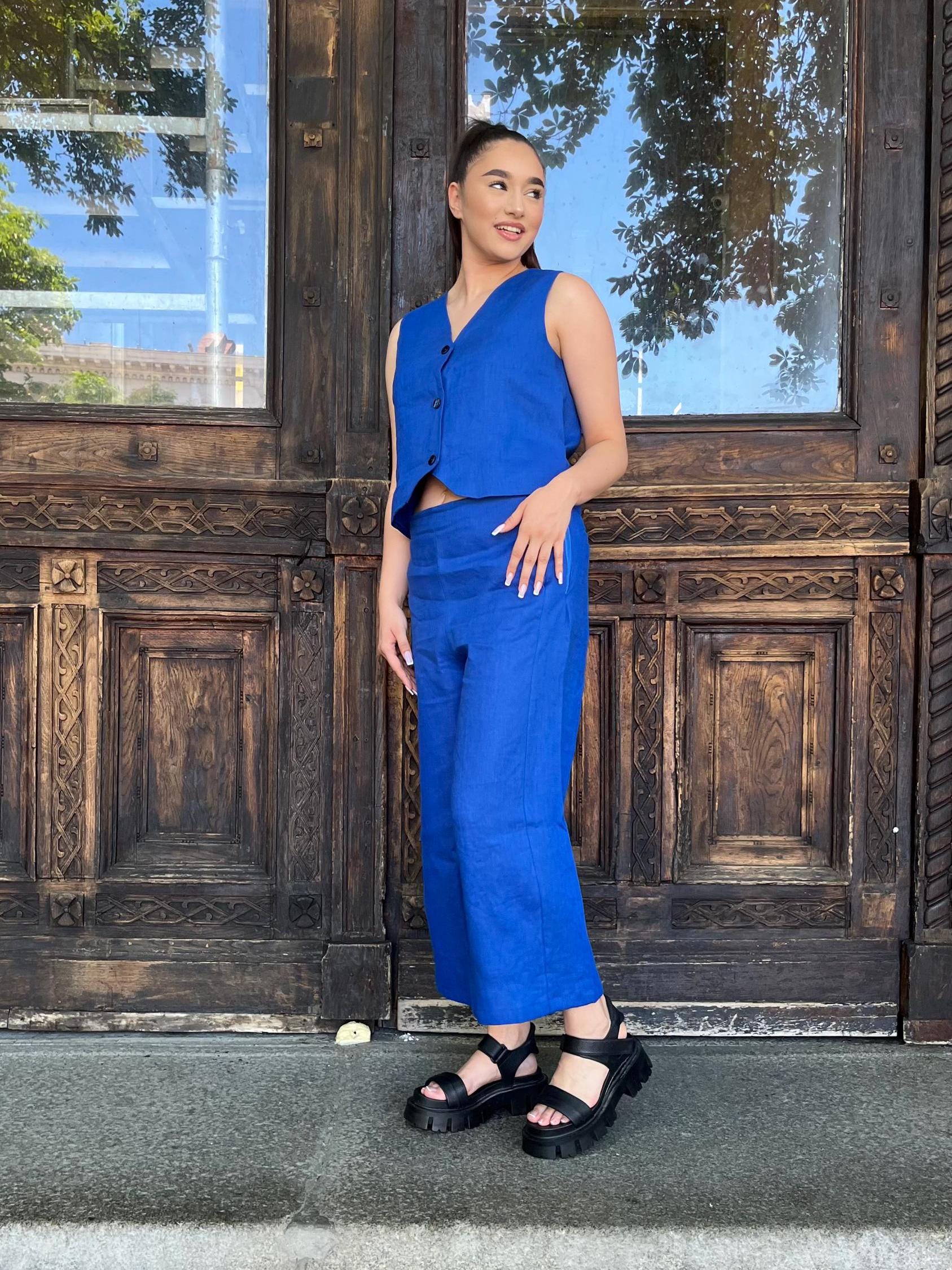 Tenue 2 Pièces Femme Bohème Décontractée - Gilet Sans Manches + Pantalon Large Ample (Style Y2K Streetwear)