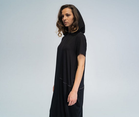 black hooded gothic dress Black Medieval Hooded Dress, Bell Sleeve Gothic Witch Dress, Renaissance  Dress, Halloween Dress, Black Boho Women Dress,victorian Goth Dress