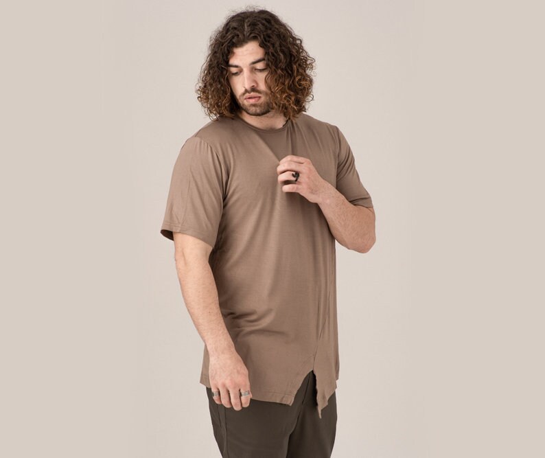 アシンメトリーTシャツ、メンズコットンシャツ、プラスサイズ服、ゆったりシャツ、半袖シャツ、メンズ服、サマーTシャツ、ストリートウェア 画像 4