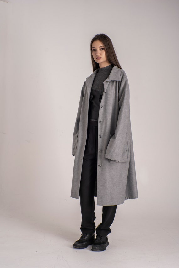 Wool Shacket Coat With Buttons & Pockets, Long Oversized Winter