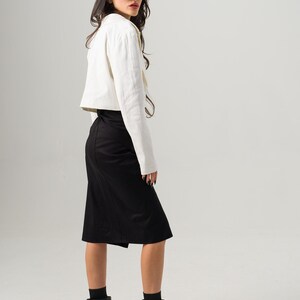 Midi Wrap Skirt, Black Goth Winter Skirt, Cotton Clothing for Ladies, Soft Midi Fitted Skirt, Split Cotton Skirt, Elegant Pencil Skirt image 3