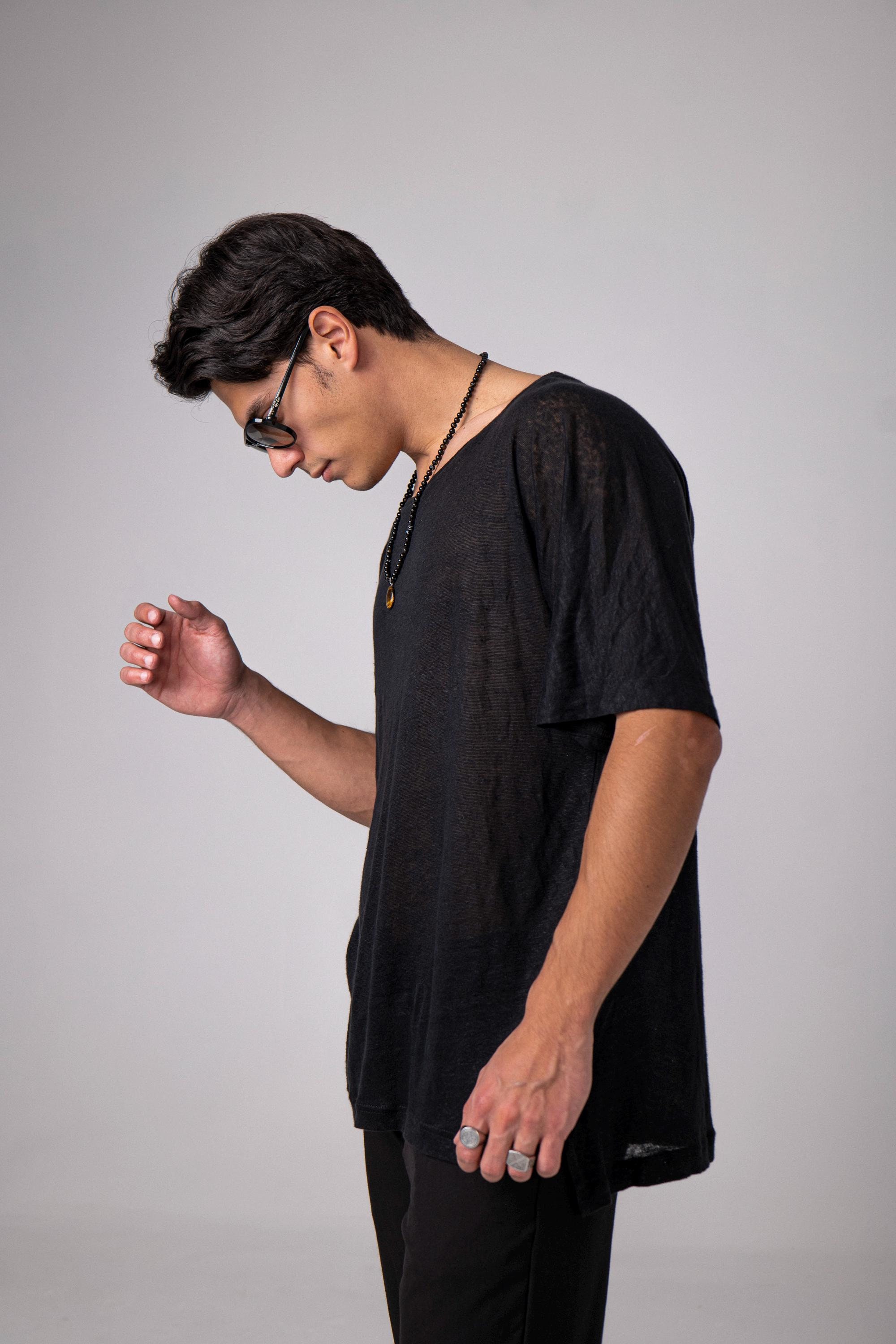 Men Linen Shirt, Plus Size Clothing for Men, Black T-Shirt, Loose Shirt Men, Half-Sleeve Shirt, Men Clothing, Summer T-Shirt, Men Clothing