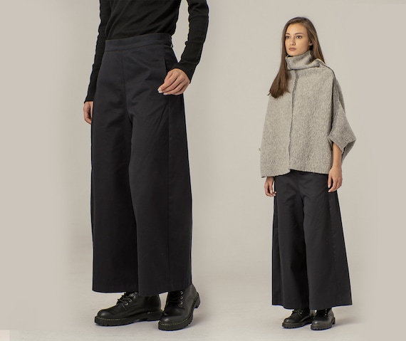 【KOOLOSET】Retro Cotton Wide Pants Minimalist Wide Leg Cotton Pants, Black Japanese Style