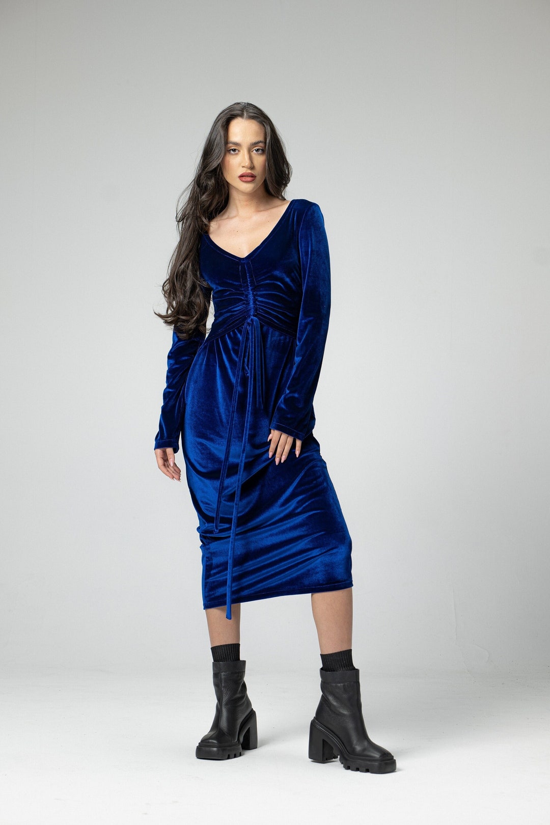 One Sweet Day Gathered Bust A-Line Dress Steel Blue