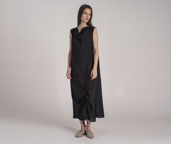 Elegant Black Maxi Dress, Flowy Kaftan, Loose Summer Dress, Edwardian Dress, Wedding Guest Dress, Black Goth Dress, Gathered Dress,Wife Gift
