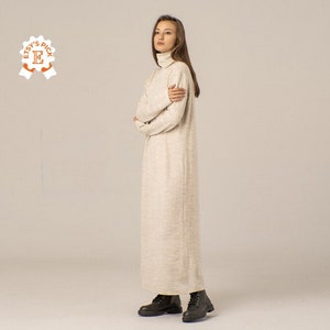 Wool Winter Maxi Dress, Long Sweater Dress, Minimalist Loose Knit Dress, Floor Length Dress, Funnel Neck Sweaterdress, Casual Loose Dress