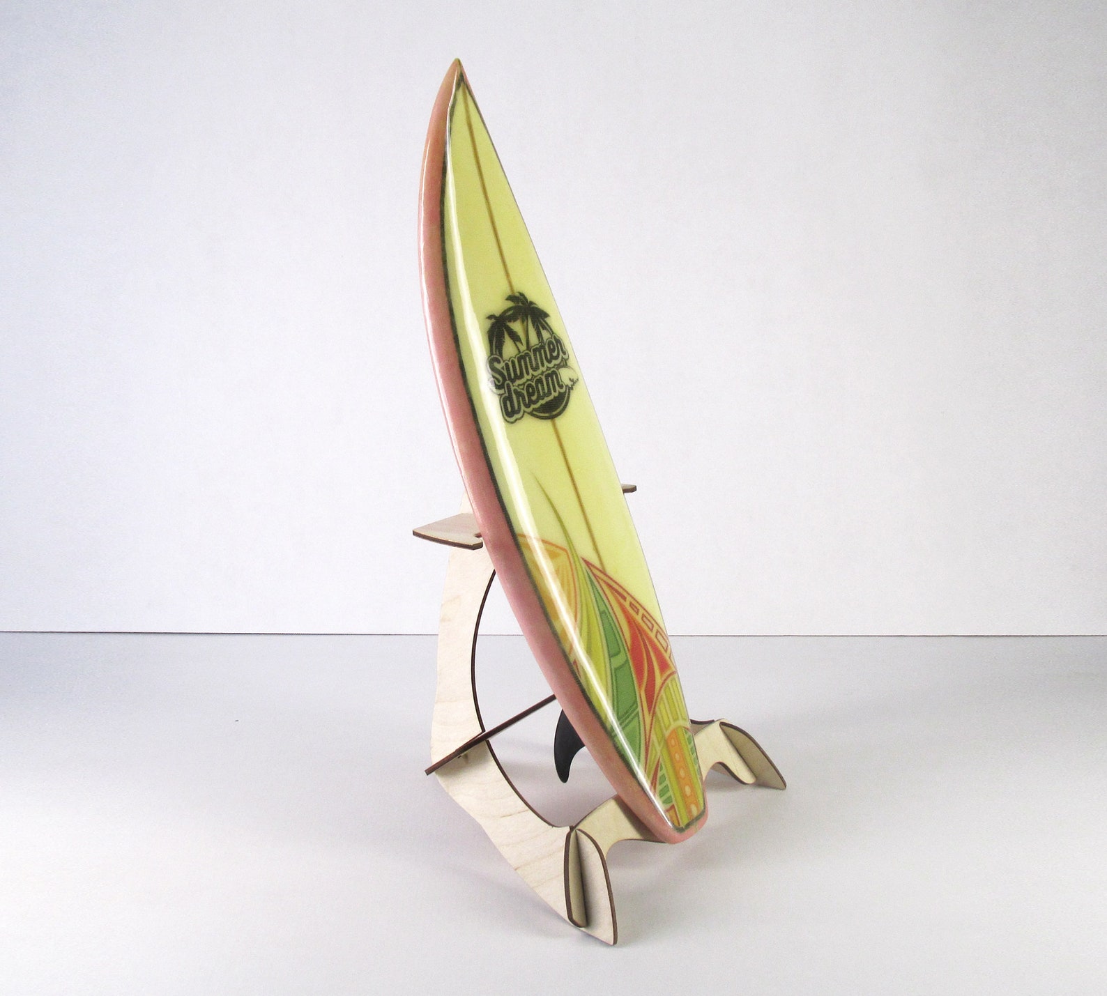 Handmade decorative surfboard on stand. Artificially aged. Etsy