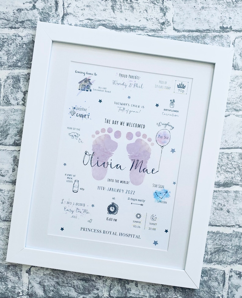 The Day You Were Born New Baby Gift Child Gift Christening Gift Personalised Print New Baby Print Birth Stats Nursery Decor image 3