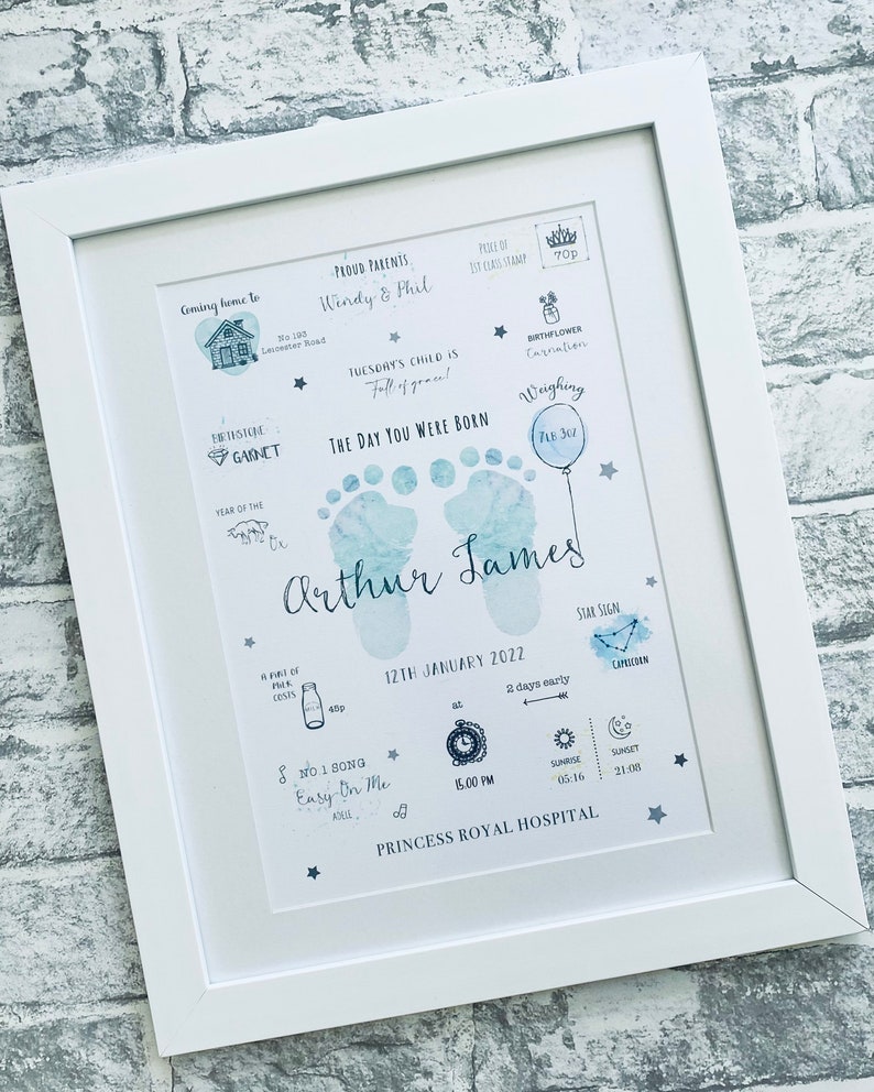 The Day You Were Born New Baby Gift Child Gift Christening Gift Personalised Print New Baby Print Birth Stats Nursery Decor image 1