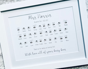 Thank You Teacher Gift | Class Bee Print | Nursery Teaching Assistant Gift | School Leaving Gift | Class of 2022 Gift | Thank You