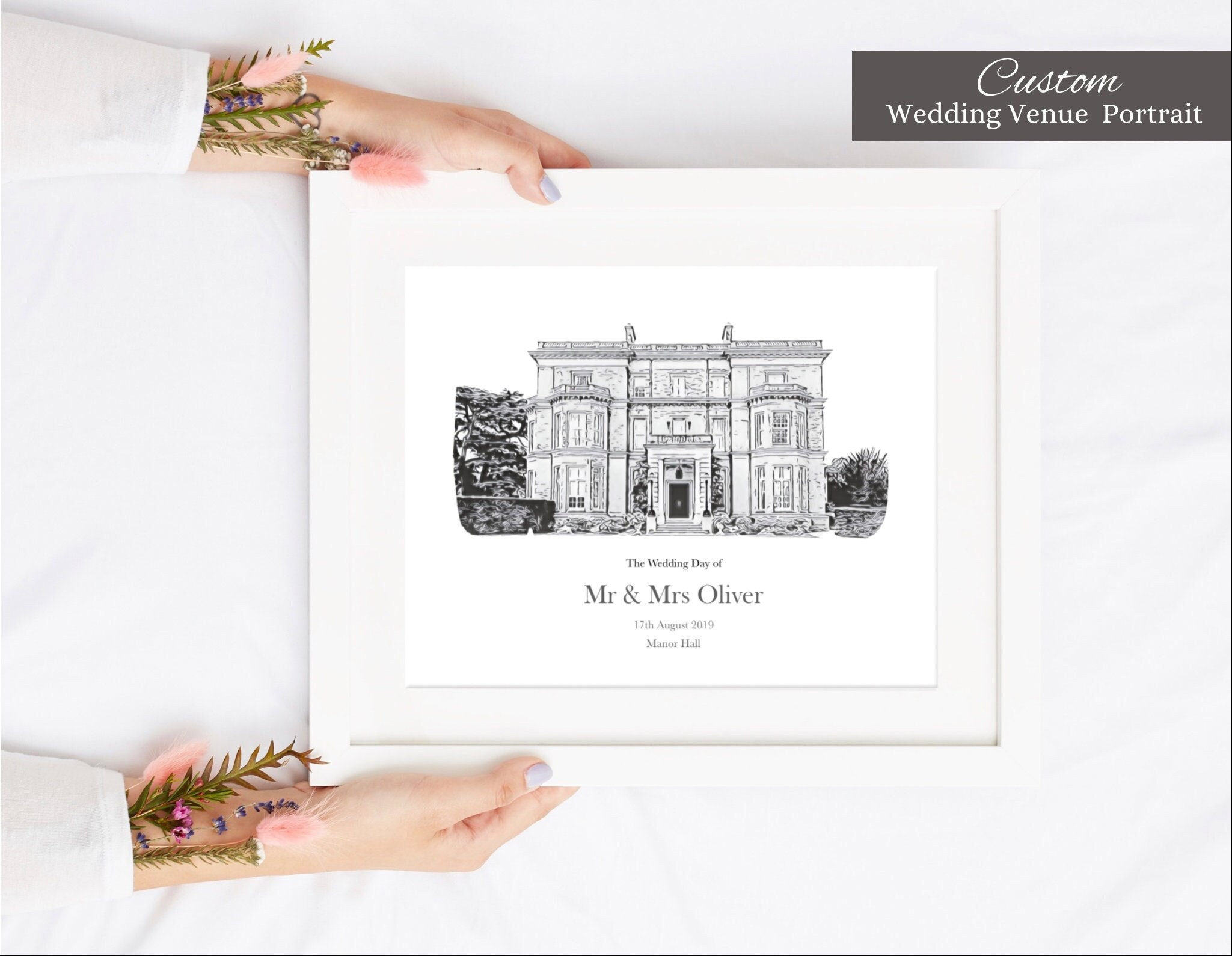 Personalised Wedding Venue Art - Custom Wedding Gift - Anniversary Gift ...