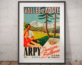 Val D/'Aosta Aosta Valley Ski Italy Italian Vintage Travel Advertisement Poster