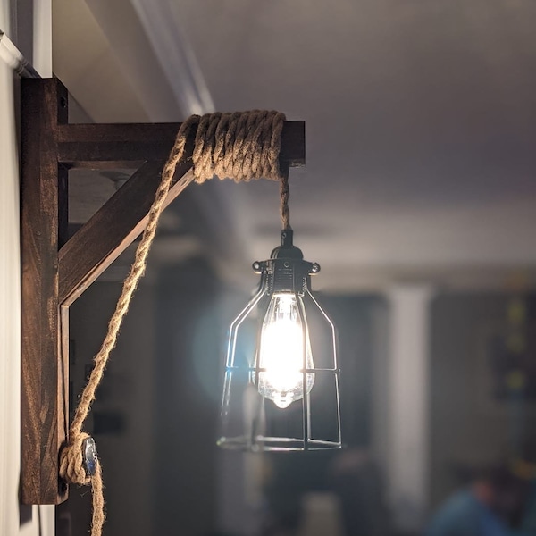 Wall Sconce | Edison Light | Pendant Wall Light | Wall Lamp | Wood Wall Sconce | Rustic Lamp | Wooden Lamp | Industrial Decor | Hanging Lamp