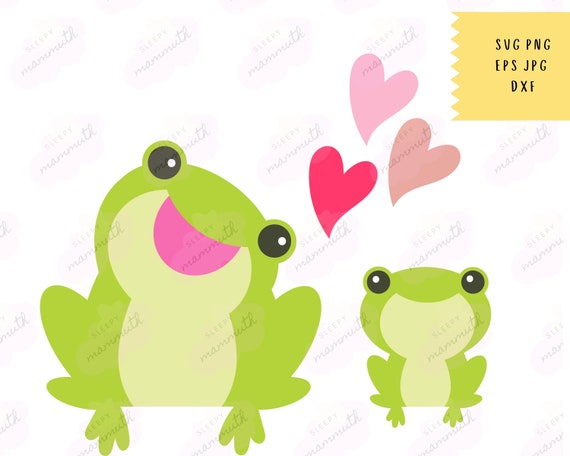 Cute Baby Frog SVG Mother and Daughter Clipart, Valentines Day Family  Portrait 