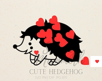 Hedgehog with Hearts SVG - SVG Files for Cricut, Woodland SVG, Hedgehog Png, Hedgehog Vector, Valentine Hedgehog, Toddler Shirt Svg