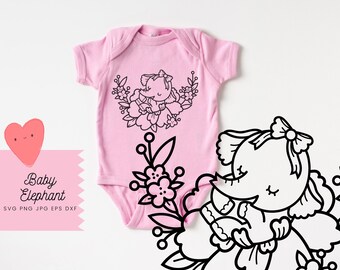 NEWBORN ELEPHANT SVG - Floral Elephant Svg File - Baby Elephant Svg - Baby Elephant Clipart - Instant Download Svg - Svg For Cricut