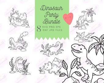 Cute Dinosaur SVG & PNG Bundle, Boy and Girl Sublimation Dinosaur Clipart, Baby Dino Cut File for Cricut Projects, Triceratops Svg, T-rex