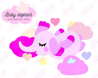 Sleepy Animals Nursery - Elephant SVG, Pink Elephant, SVG for Designs, Files for Cricut, Files for Shirts, Baby Room Decor, Graphics