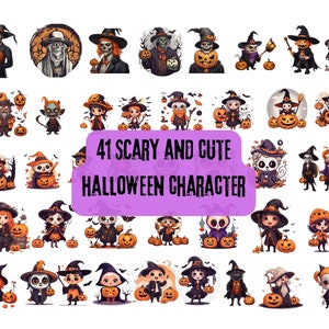 41 Scary and Cute Halloween Anime Clipart Bundle | PNG Halloween Horror Characters | Digital Download
