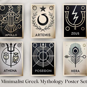 Minimalistische griechische Mythologie Poster Set – Zeus, Poseidon, Apollo & Aphrodite – Digitaler Download JPG - PDF
