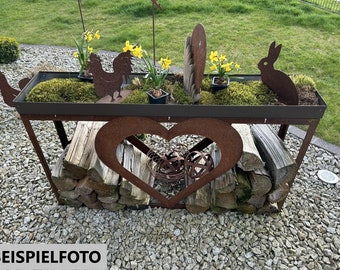 Herz aus Metall - Holz-Regal - Edel-Rost - Gartendeko - Rostherz - Muttertag