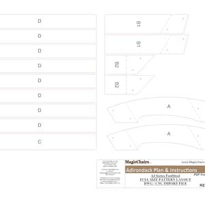 Peut inclure: Plan et instructions pour la fabrication d'une chaise Adirondack. Mise en page du motif en taille réelle pour le fichier d'importation CNC. Série A3 FootSteel. REV 0.