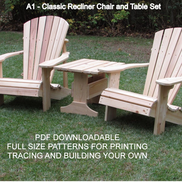 PDF A1 Series Classic Adirondack Chair, Table & JIG - Instrucciones y dibujos de bricolaje descargables para construir sus propios patrones y sillas.