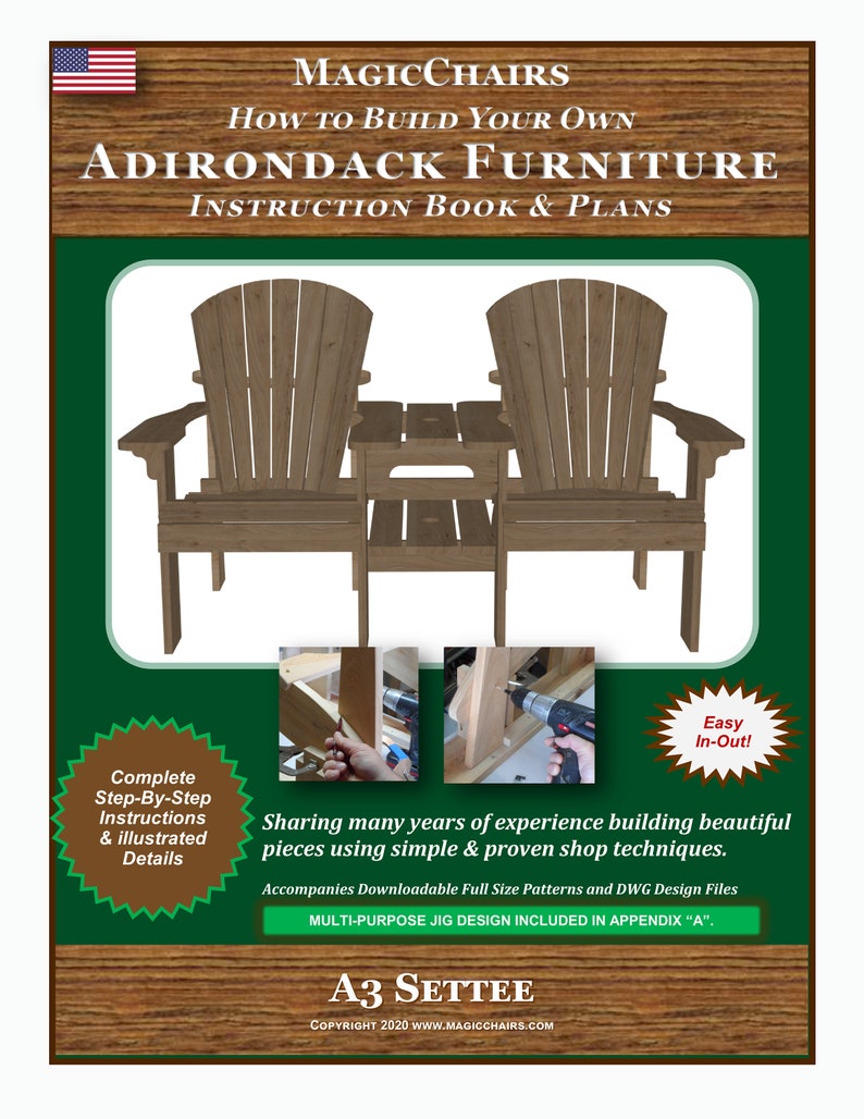 PDF SETTEE A3 Serie Adirondack Chair Herunterladbare DIY-Anweisungen und Zeichnungen zum Bauen Ihrer eigenen Muster und Stühle. Bild 2