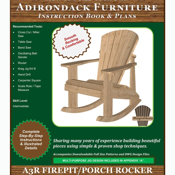 PDF Adirondack Schaukelstuhl Herunterladbare DIY-Anweisungen und Zeichnungen zum Erstellen Ihrer eigenen Muster und Stühle