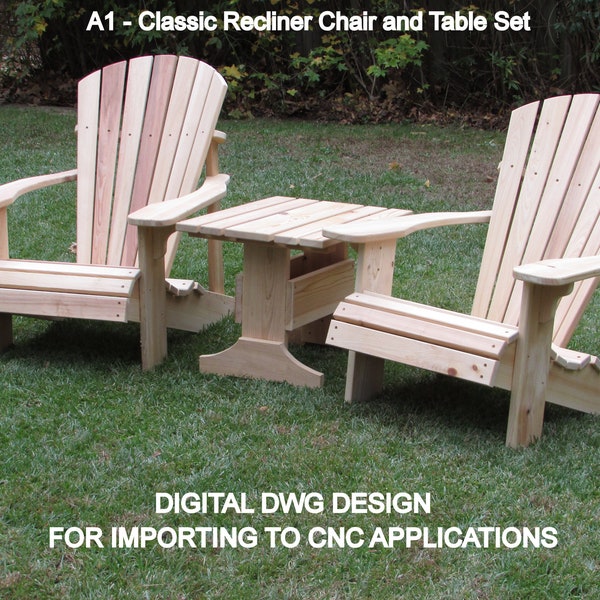 CNC / DWG A1 Series Classic Adirondack Chair Plans with Table for CNC Imports