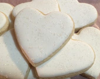 Sugar Cookie Heart Cut-Outs with White Royal Icing (1 Dozen) - Shipping To Ohio Only