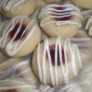 Raspberry Thumbprint Cookies with White Chocolate Drizzle (1 Dozen) - Ohio Shipping Only