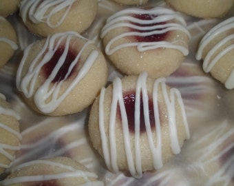 Raspberry Thumbprints with White Chocolate Drizzle Cookies (1 doz), Raspberry Cookies, Jam Cookies, Wedding Cookies - Shipping to Ohio Only