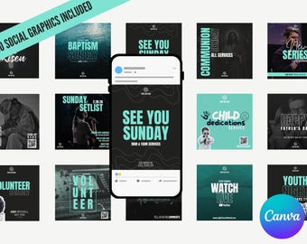 Moderne Kirchen Social Media Vorlagen | Bearbeitbare Canvas Mini-Ministerium Grafiken (Digitaler Download)