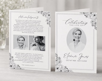 Editable Funeral Program Template | Celebration of Life Program | Memorial Service Program | Canva Funeral | Obituary Program Download