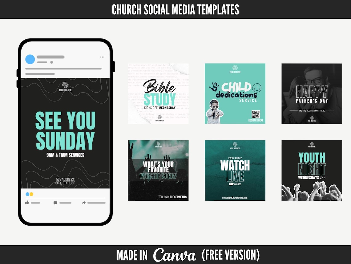 Modern Church Social Media Templates | Editable Canva Ministry Graphics ...
