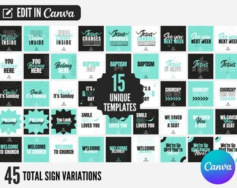 Church Welcome Signs Bundle | 45 Printable Outdoor Signs | Canva Template (Digital Download)