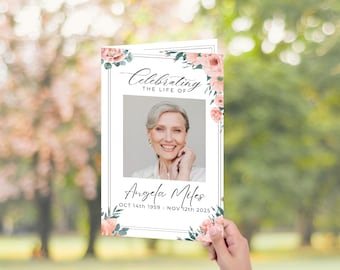Floral Funeral Program Template Canva | Celebration of Life Program | Memorial Service Brochure | Editable Funeral Program 8.5x11