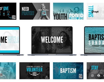 Kirche Ankündigung Folien | Moderne Preservice-Vorlagen für Canva (50er-Pack)