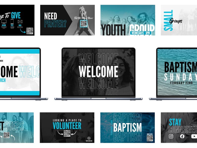Church Announcement Slides | Modern Preservice Templates for Canva (50-Pack) image 1